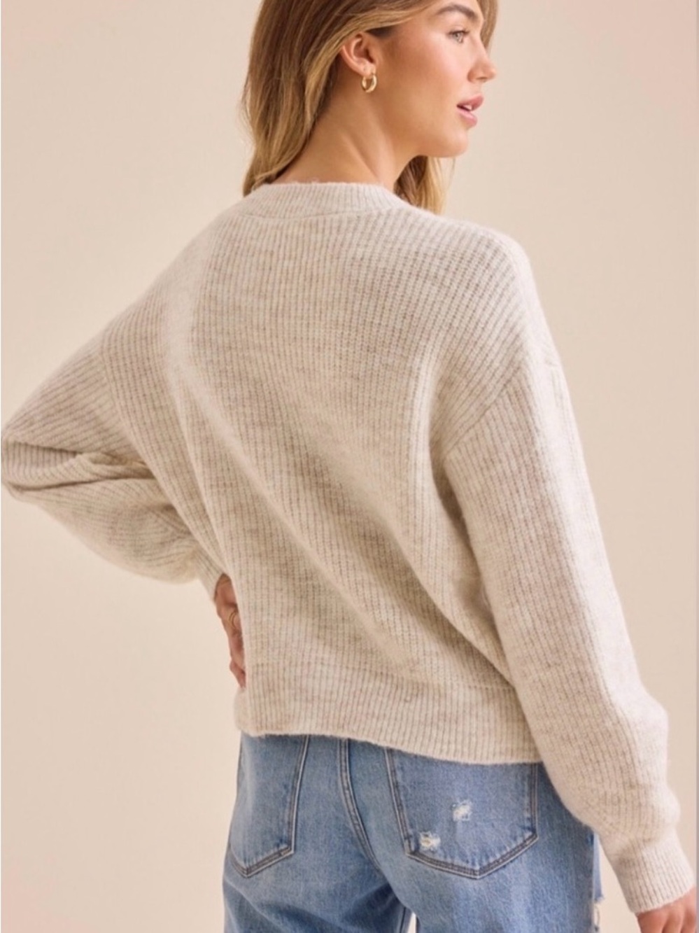 Altar'd State Cream WoolBlend Ribbed Pearl-Button Cardigan - Picture 3 of 7